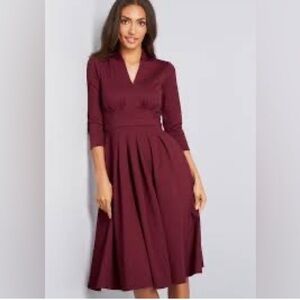 ModCloth Structured Ponte Knit Swing Dress in Wine